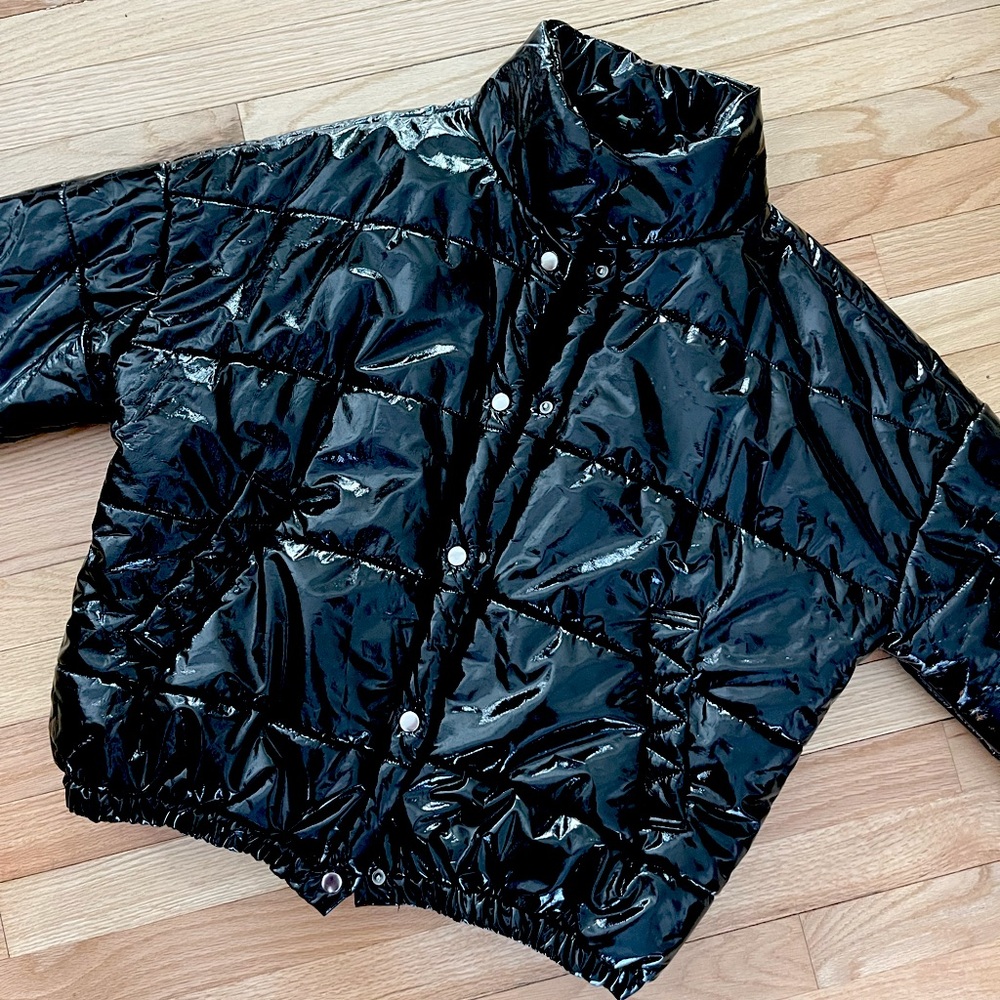 Faux Patent Leather Puffer Jacket